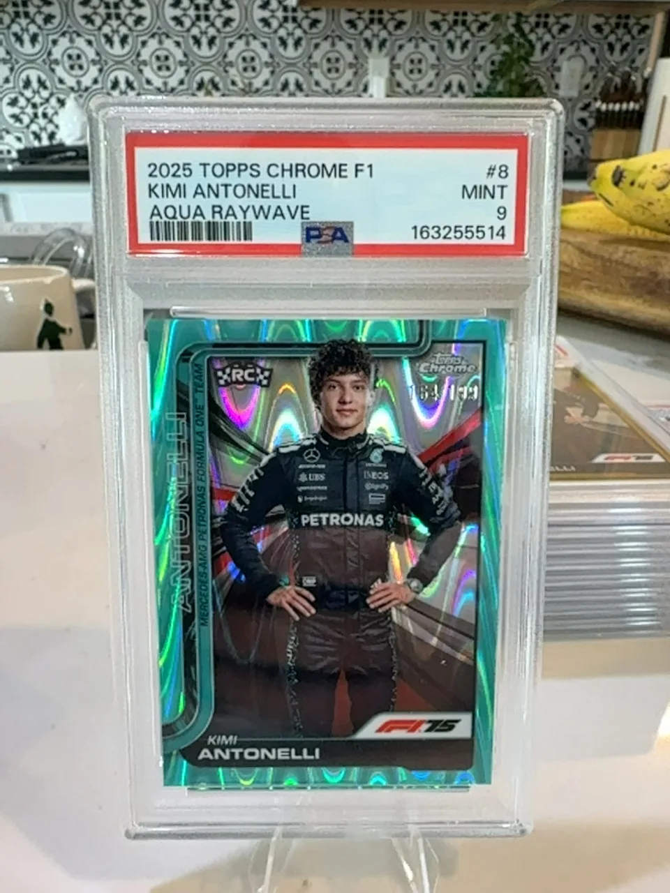 2025 Topps Chrome F1 Kimi Antonelli Aqua Raywave #8 PSA 9