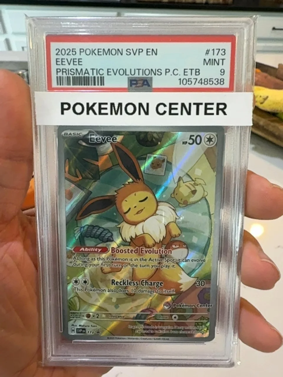 2025 Pokémon SVP EN Eevee #173 (Prismatic Evolutions Poké Center ETB Promo) PSA 9